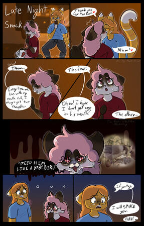Cherry and Zinnia have a small discussion about Cherry's intrusive thought whenever the two of them kiss with their mouth full.